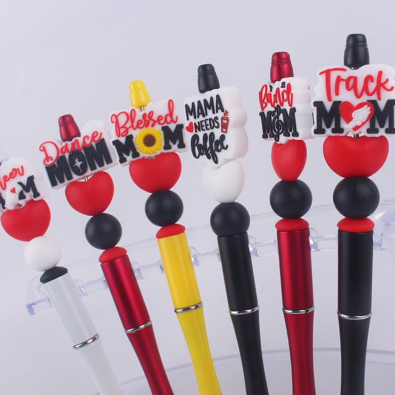 Cartoon Pattern Mother Series Silicone Beaded Ballpoint Pen