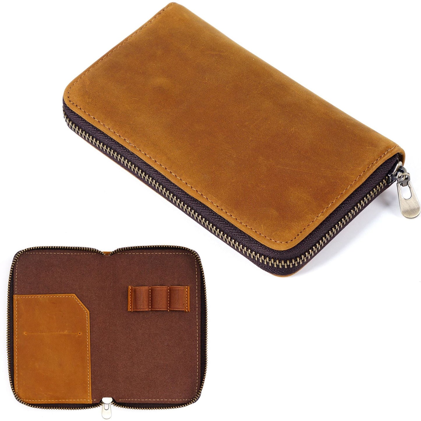 Three-pack Zippered Cowhide Pencil Case