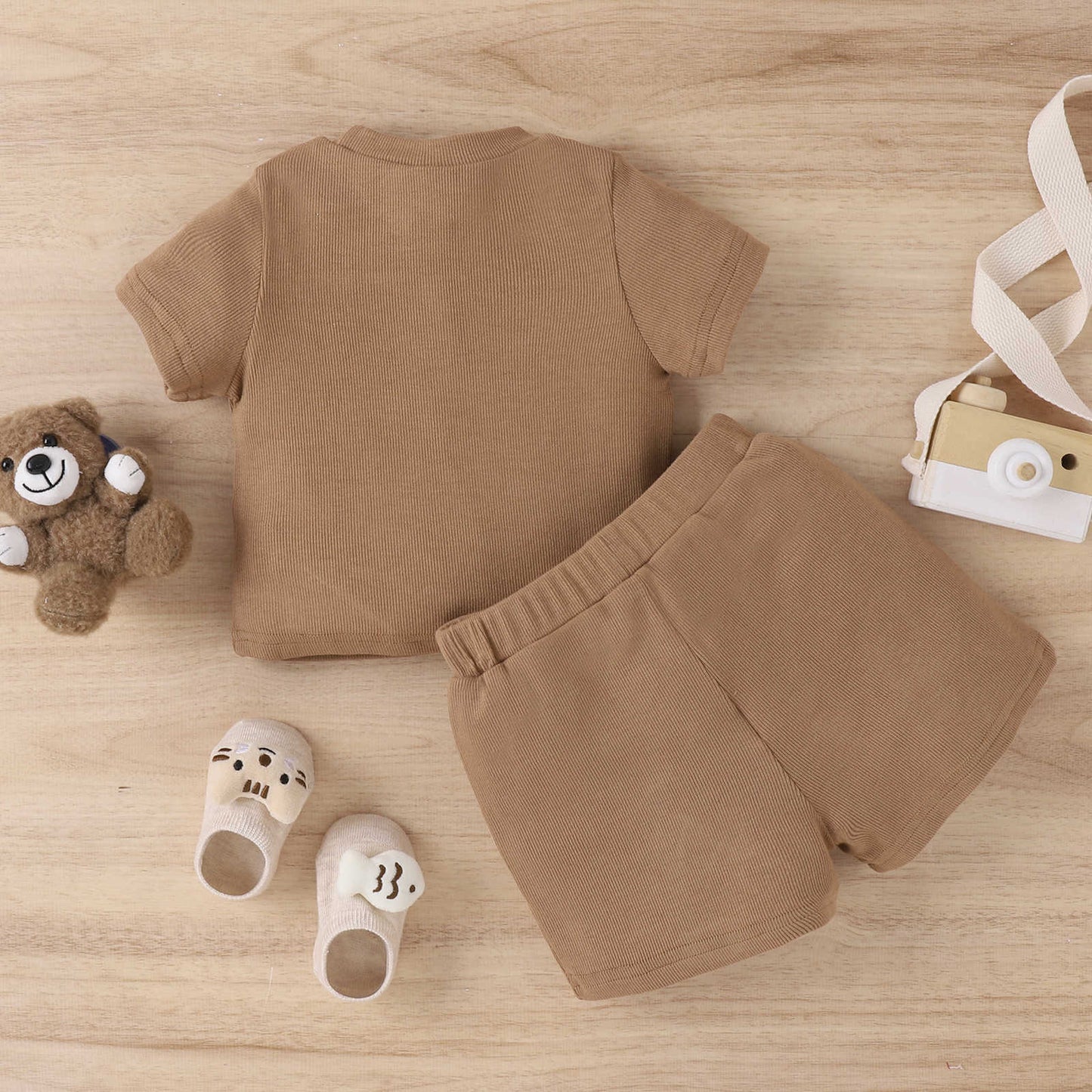 Bear Embroidery Short Sleeve Shorts Set Cotton Baby Clothes
