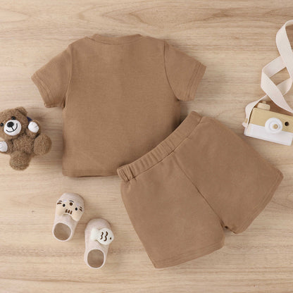Bear Embroidery Short Sleeve Shorts Set Cotton Baby Clothes