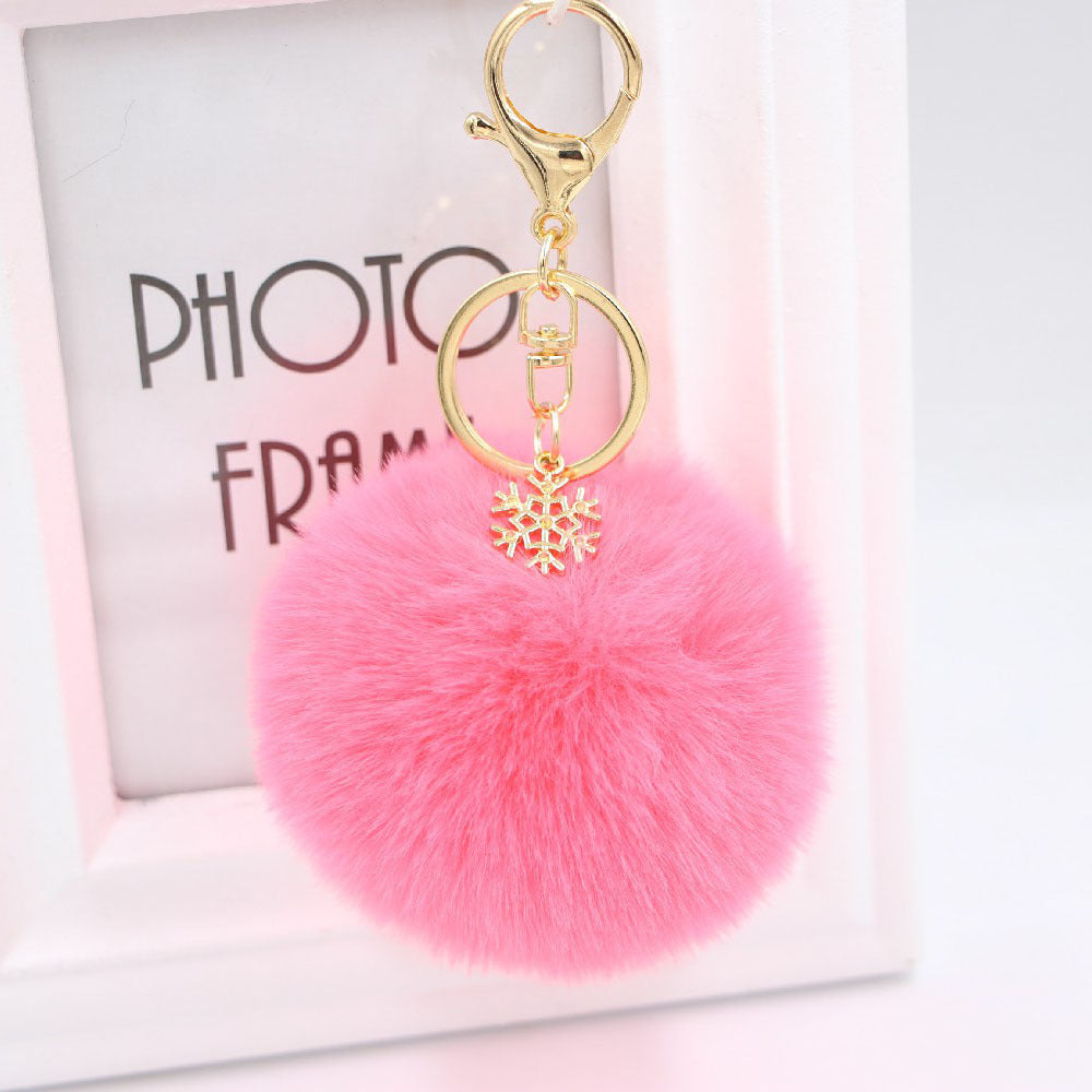 Christmas Snowflake Plush Ball Keychain