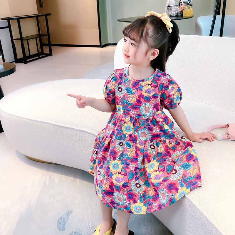 Girls Summer Floral Short Sleeve Dress