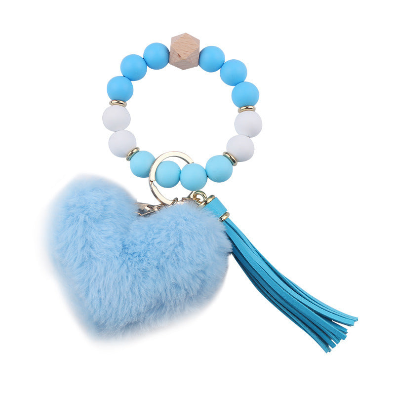 Heart Shape Fur Ball Tassel Silicone Beaded Wrist