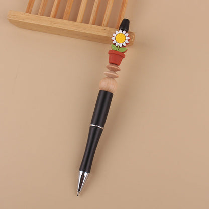 Handmade Beadable Cartoon Sunflower Silicone Wooden Bead