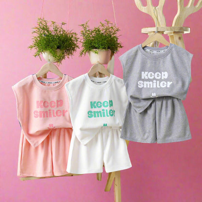 Children Smiley Face Summer Suit Chemical Fiber Baby Clothes