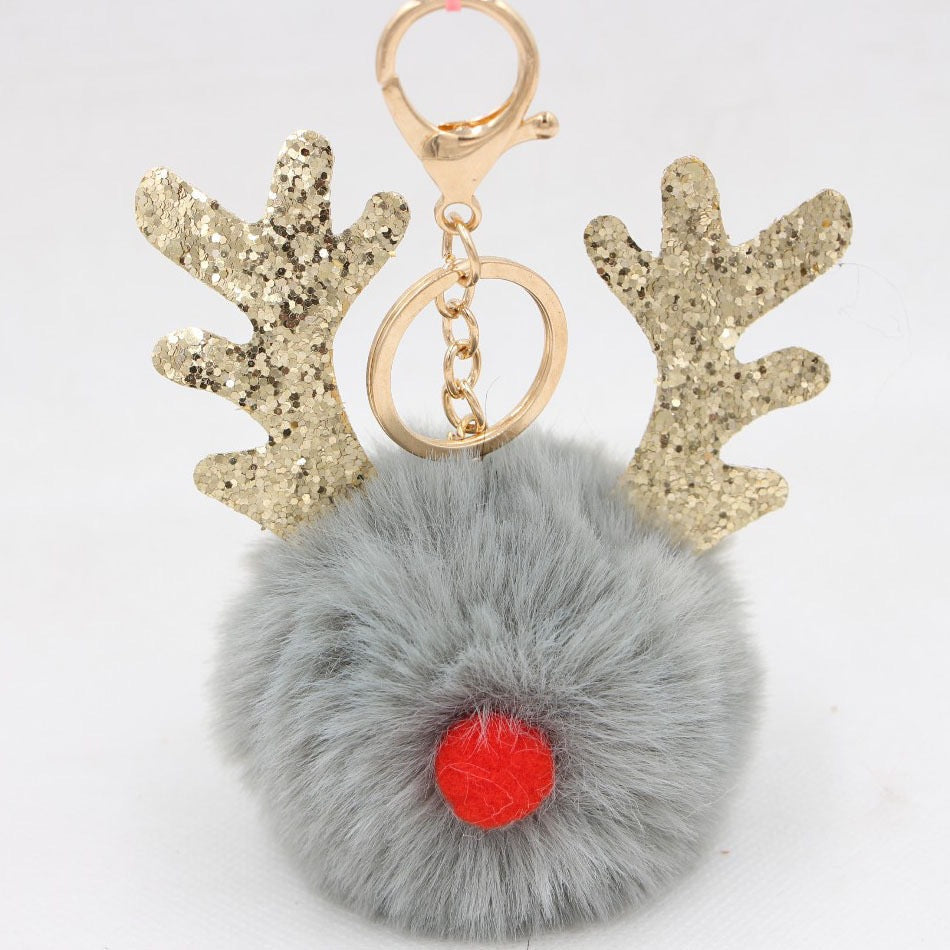 Christmas Antler Plush Ball Keychain