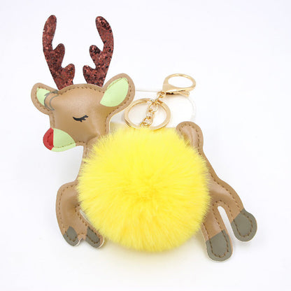 Christmas Deer Plush Ball Keychain