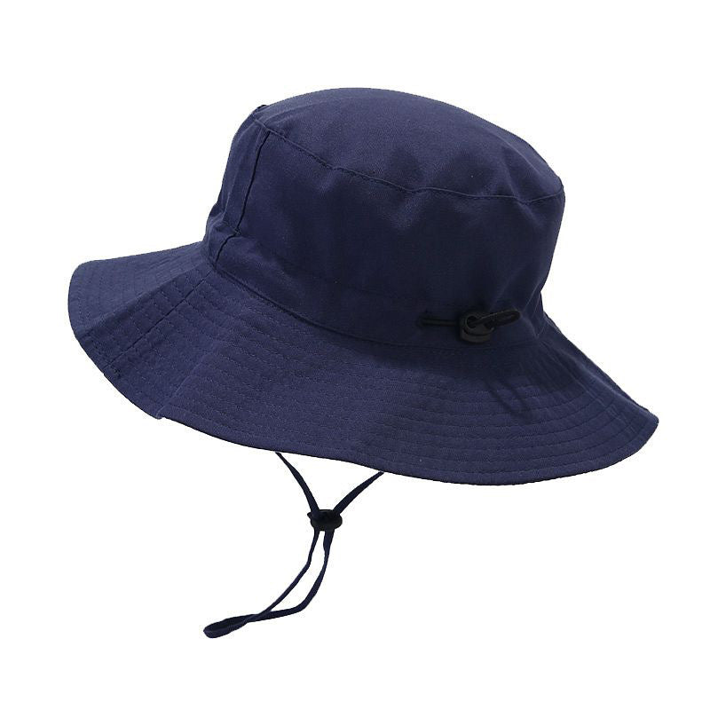 Cotton Solid Color Kids Bucket Hat with Windproof Rope