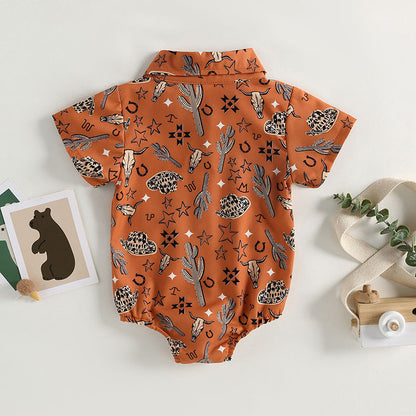 Cotton Boys Shirt Aztec Western Style Denim Cactus Jumpsuit