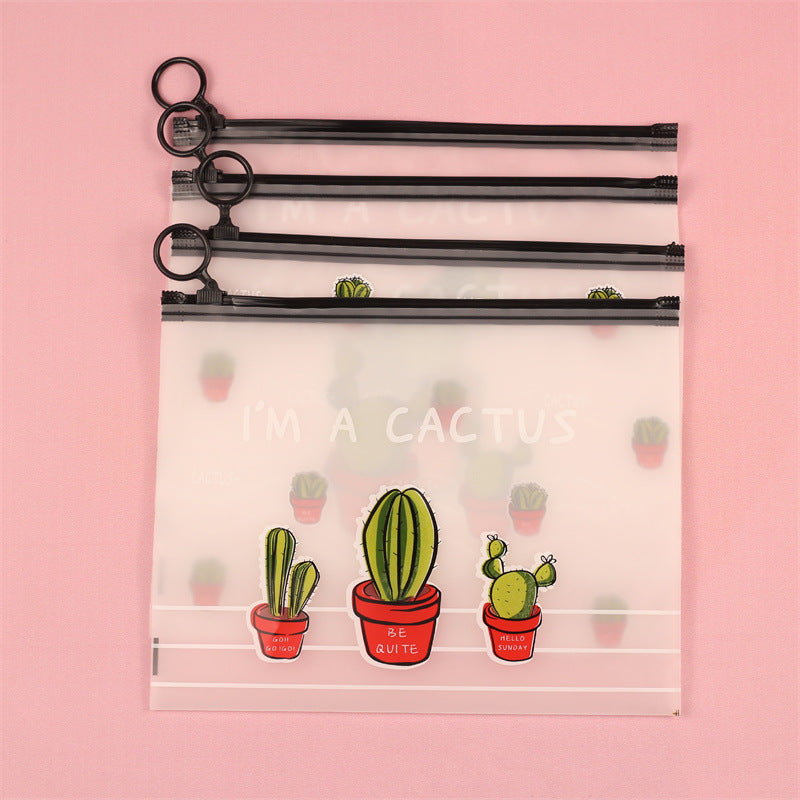Plastic Cartoon Cactus Zipper Document Bag