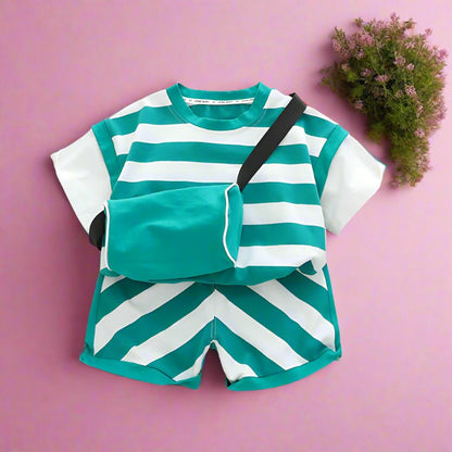 Boys Summer Short Sleeved Shorts Shoulder Bag Cotton Set