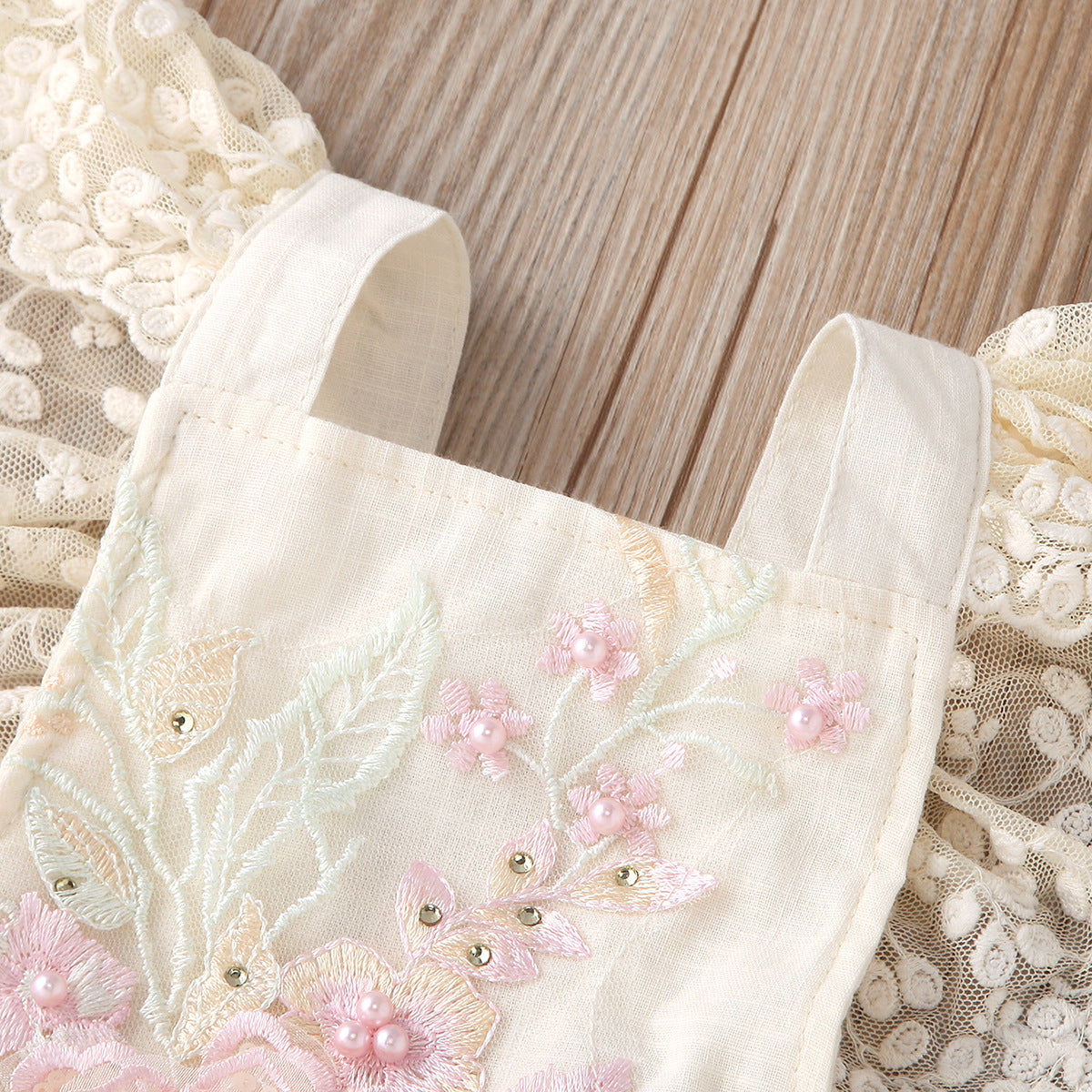 Lace Mesh Flying Sleeves Pearl Triangle Siamese Baby Clothes