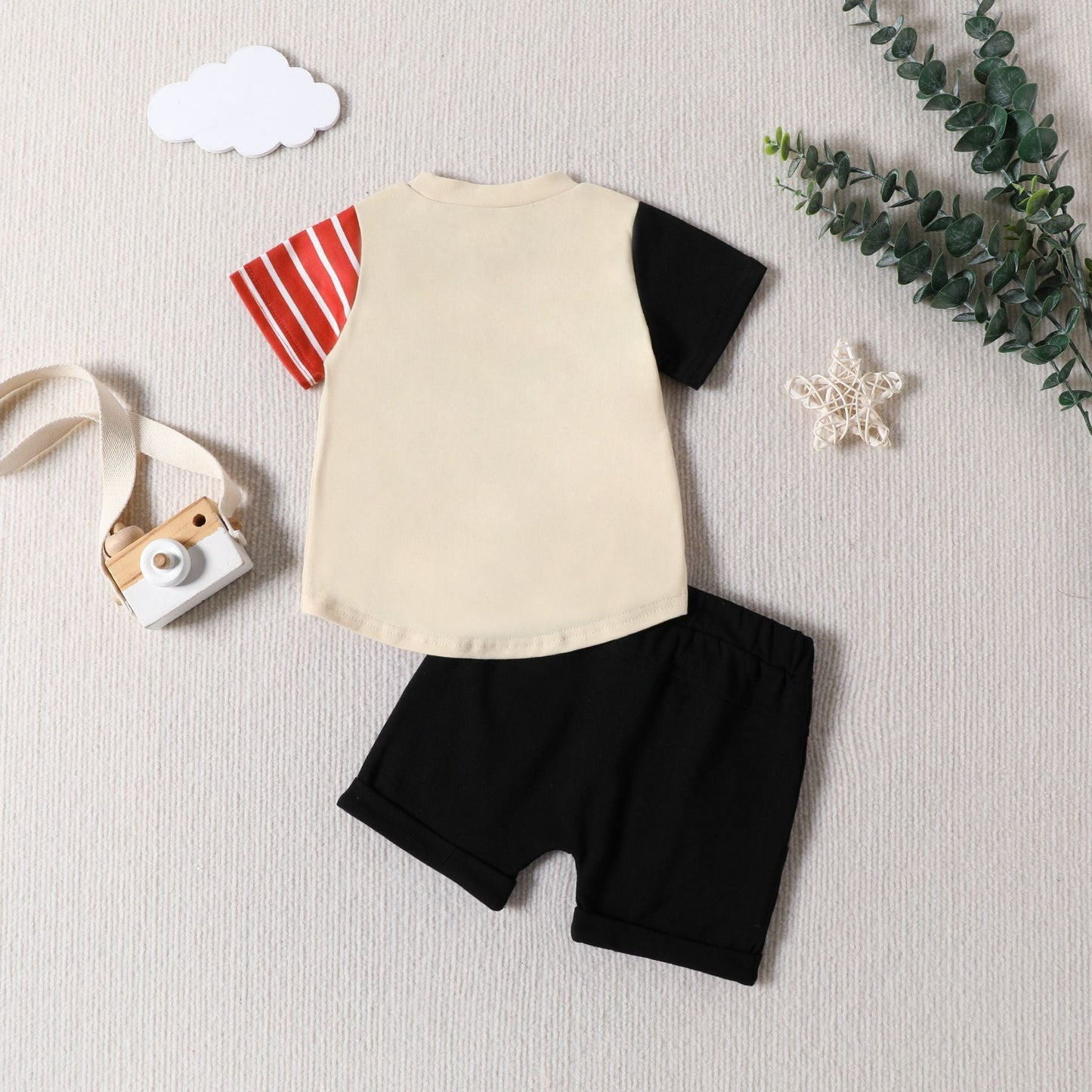 Cotton Western Patchwork Color T-shirt and Shorts Set