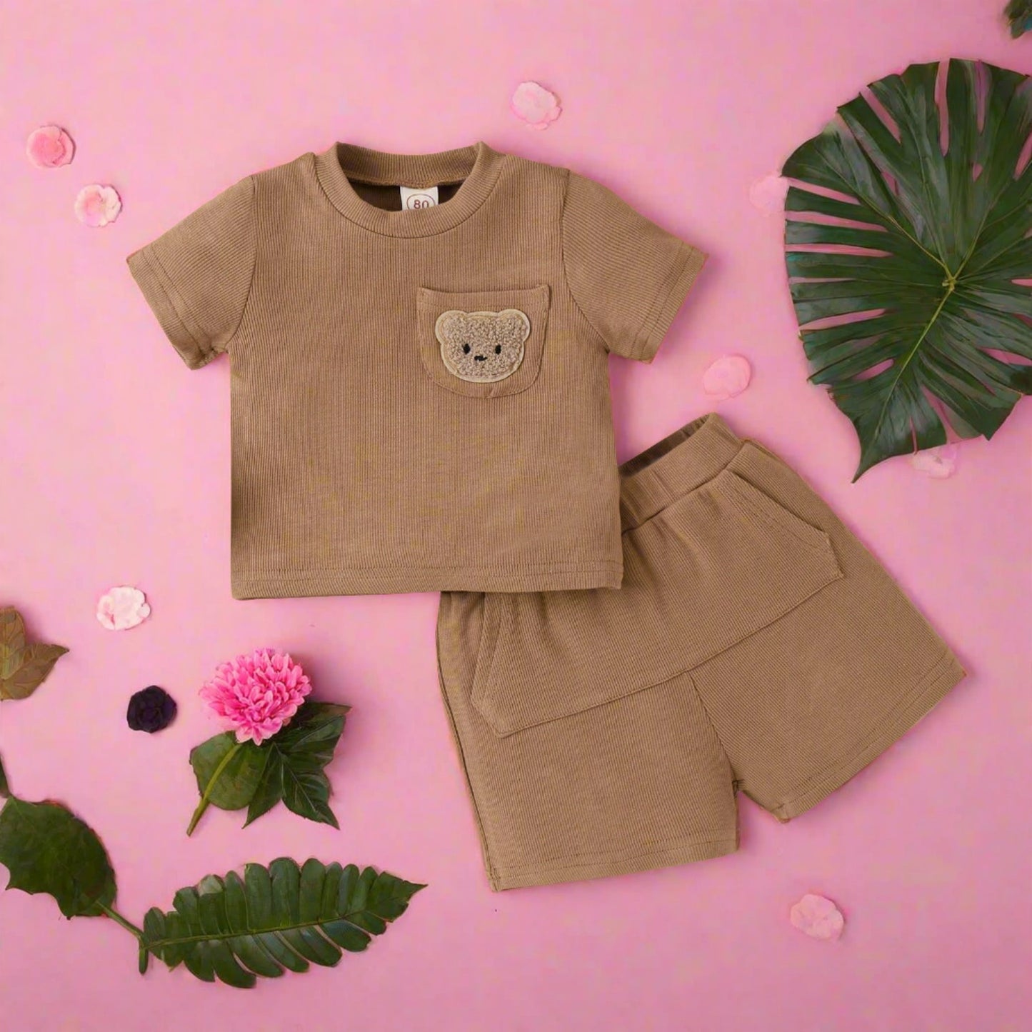 Bear Embroidery Short Sleeve Shorts Set Cotton Baby Clothes