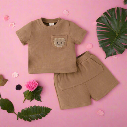 Bear Embroidery Short Sleeve Shorts Set Cotton Baby Clothes