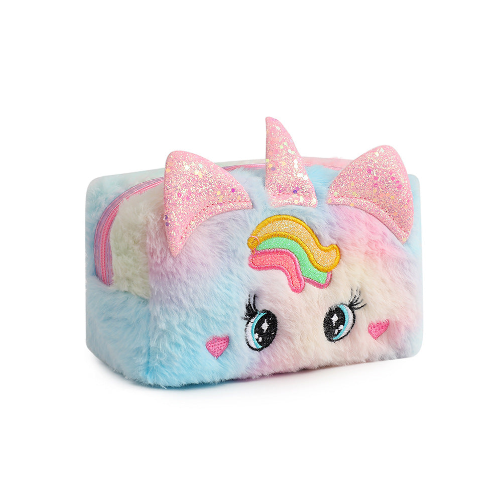 Cartoon Unicorn Big Eyes Plush Student Stationery Pen Bag