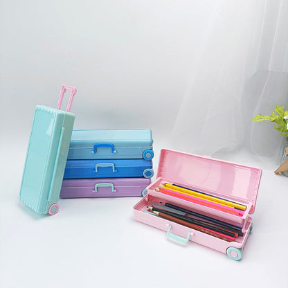 Plastic Suitcase Double Layer Large Capacity Stationery Box