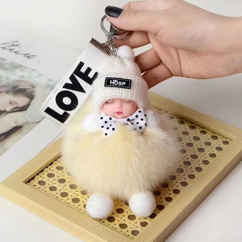 Real Fox Fur Ball Pendant Sleep Doll Keychain