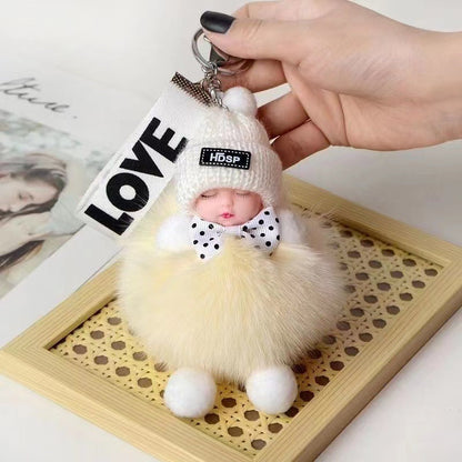 Real Fox Fur Ball Pendant Sleep Doll Keychain