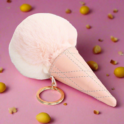 Ice Cream Cone Pom Pom Keychain