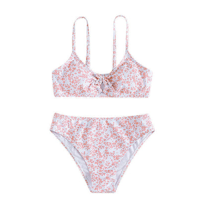 Kids V-Neck Cute Split Floral High Waist Swimwear