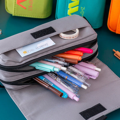 Simple Large Capacity Solid Color Canvas Pencil Case