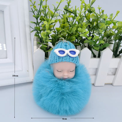 Sleeping Doll Plush Ball Hanging Keychain