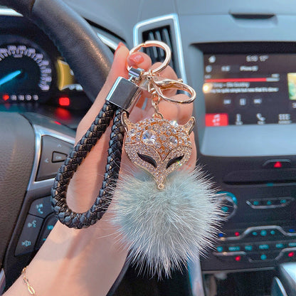 Mink Fur with Diamonds Crystal Fox Head Keychains
