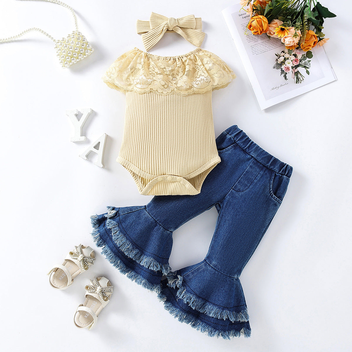 Polyester One-piece Girls Summer Suit