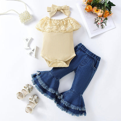 Polyester One-piece Girls Summer Suit