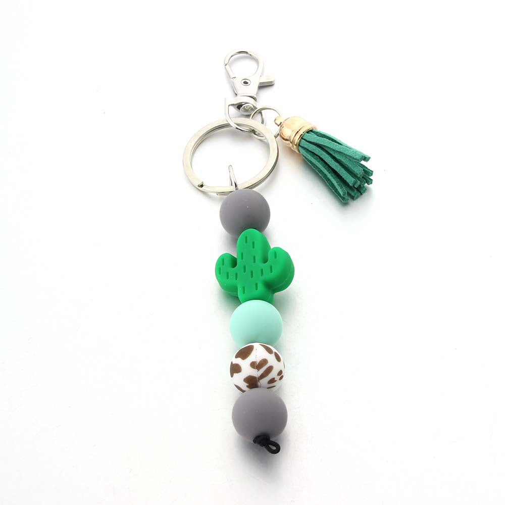 Cartoon Cactus Silicone Beaded Keychain