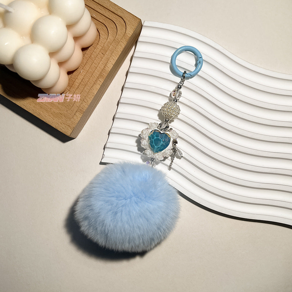 Hair Ball Heart-shaped Rose Diamond Ball Keychain