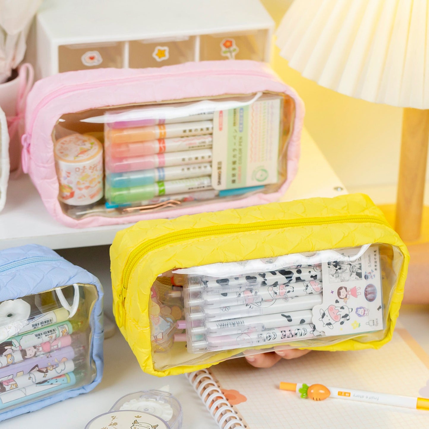 Polyester PU Large Capacity Transparent Pencil Case