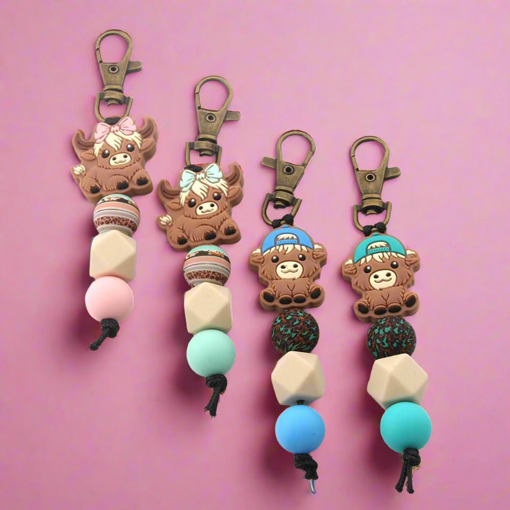 Wholesale Cartoon Cow Silicone Beaded Keychain