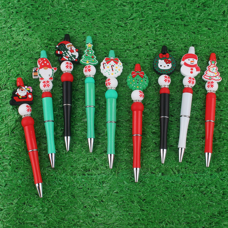 Cartoon Christmas Snowman Tree Beadable Silicone Beaded Ballpoint