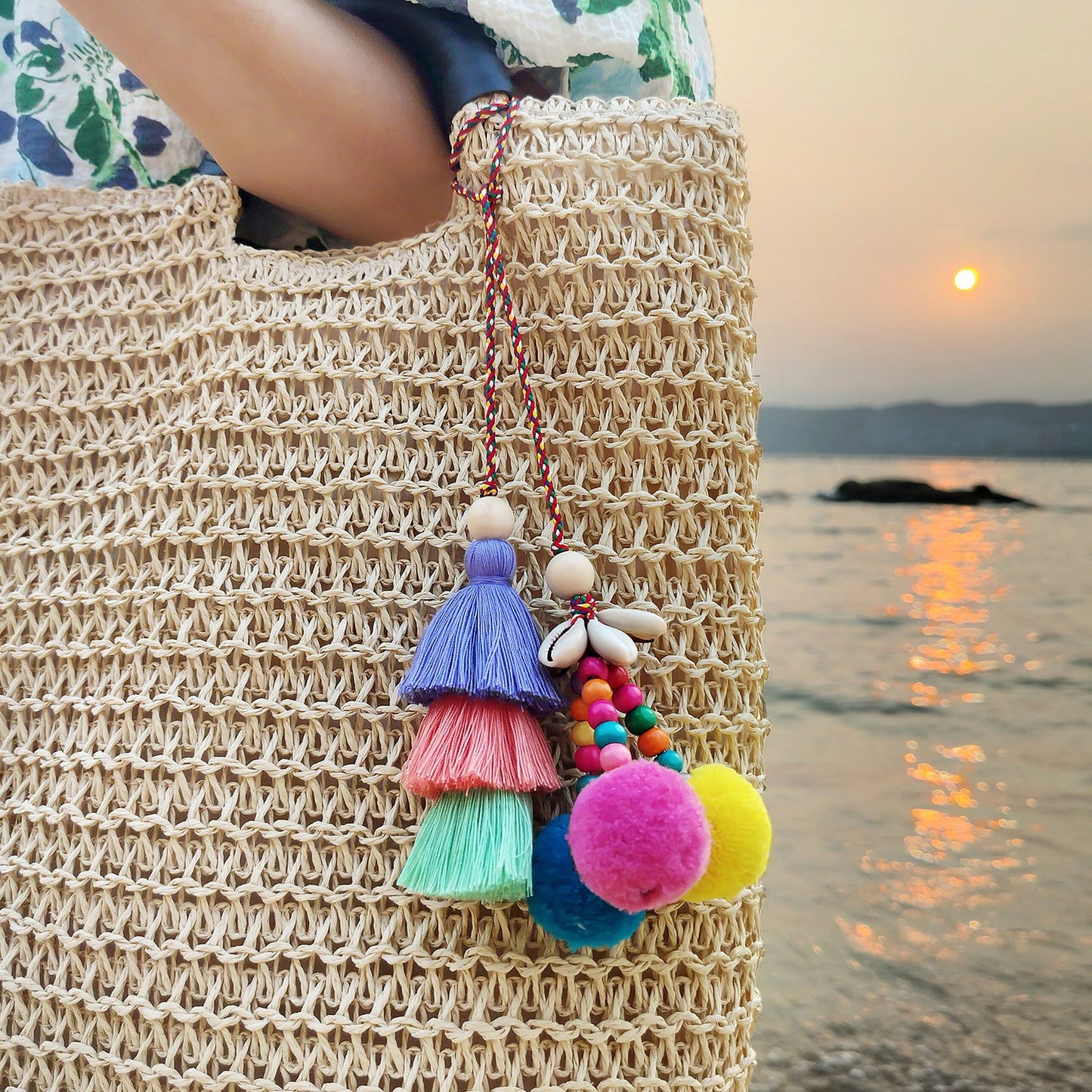 Cotton Rope Woven Hairball Shell Tassel Handmade Bag