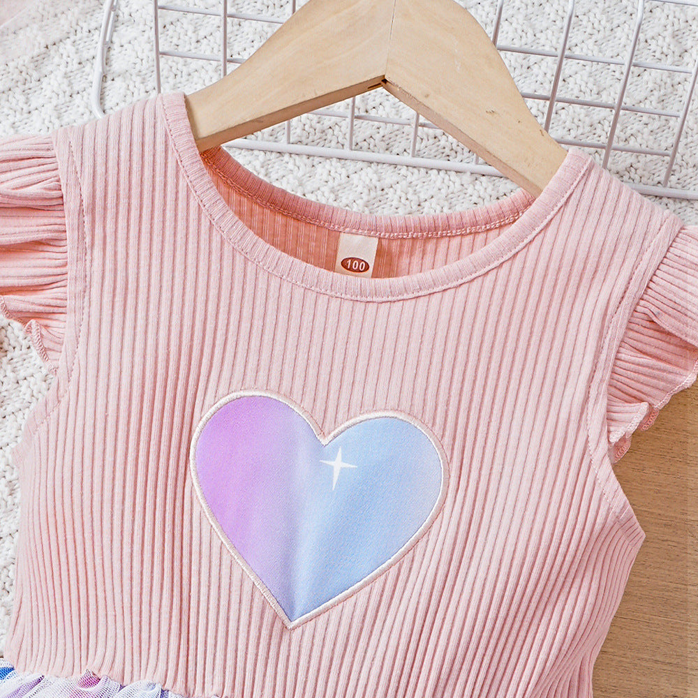 Children's Summer Colorful Love Five-pointed Star Mesh Dress