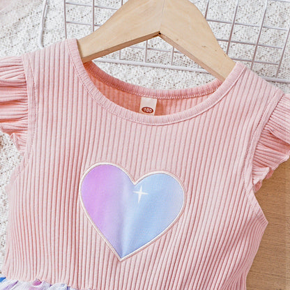 Children's Summer Colorful Love Five-pointed Star Mesh Dress