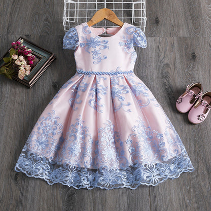 Polyester Girls Dress Bow Embroidered Princess Dress