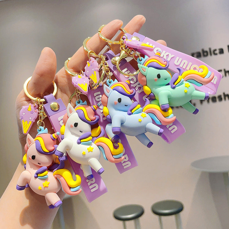 Cartoon Colorful Unicorn PVC Keychain