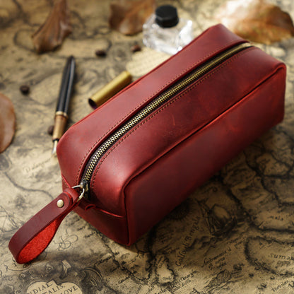 Header Cowhide Square Retro Mad Horse Leather Zipper Pens