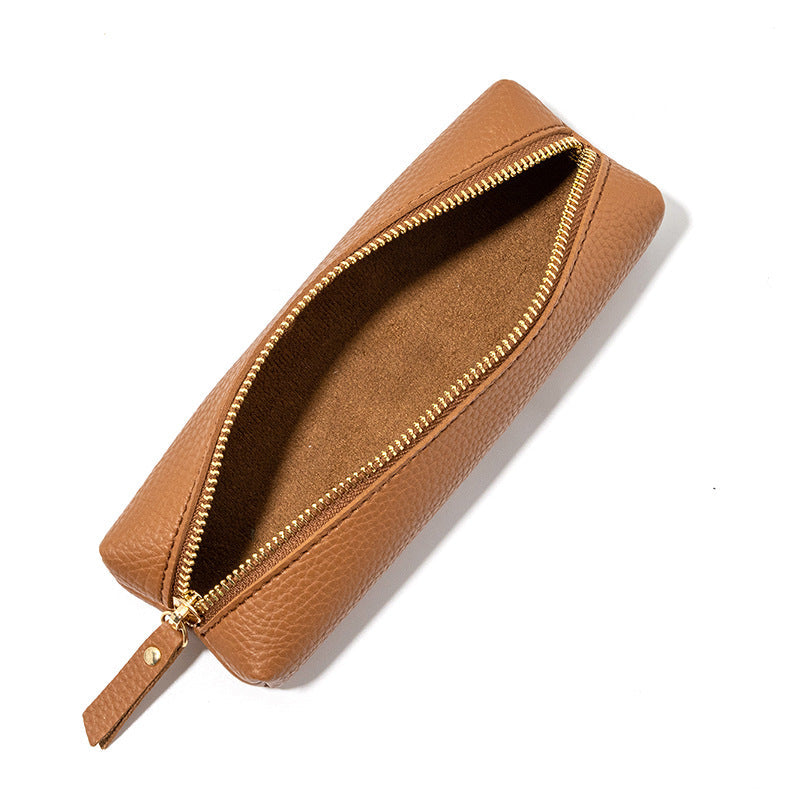 Pebbled Leather Large Capacity Zipper Pen Bag