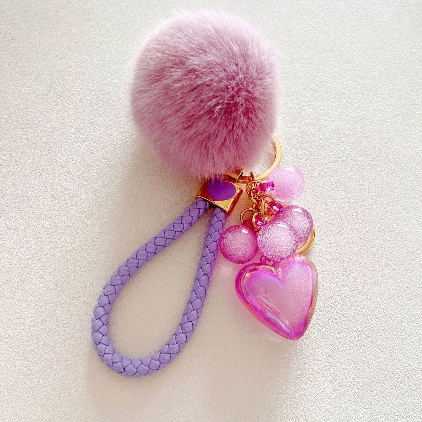 Cute Acrylic Resin Beaded Love Fur Ball Keychain