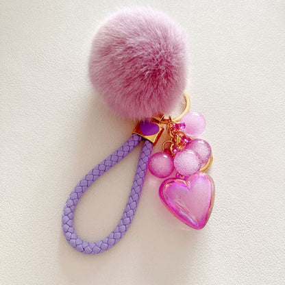 Cute Acrylic Resin Beaded Love Fur Ball Keychain