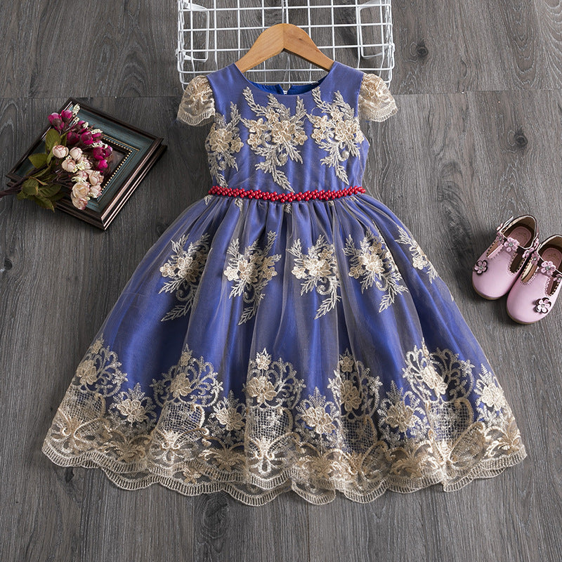 Polyester Girls Dress Bow Embroidered Princess Dress