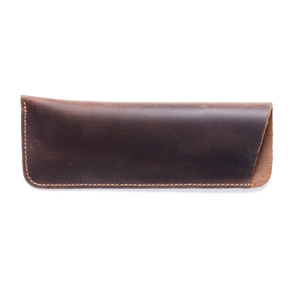 Simple Retro Cowhide Large Capacity Pencil Case