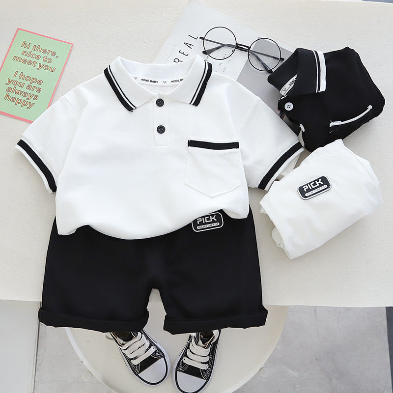 Boys Minimalist Polo Casual Short Sleeved Shorts Cotton Set