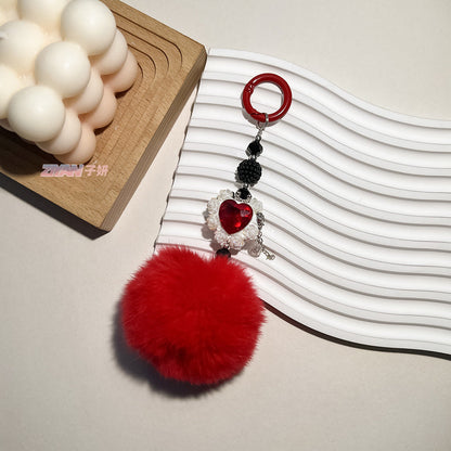 Hair Ball Heart-shaped Rose Diamond Ball Keychain