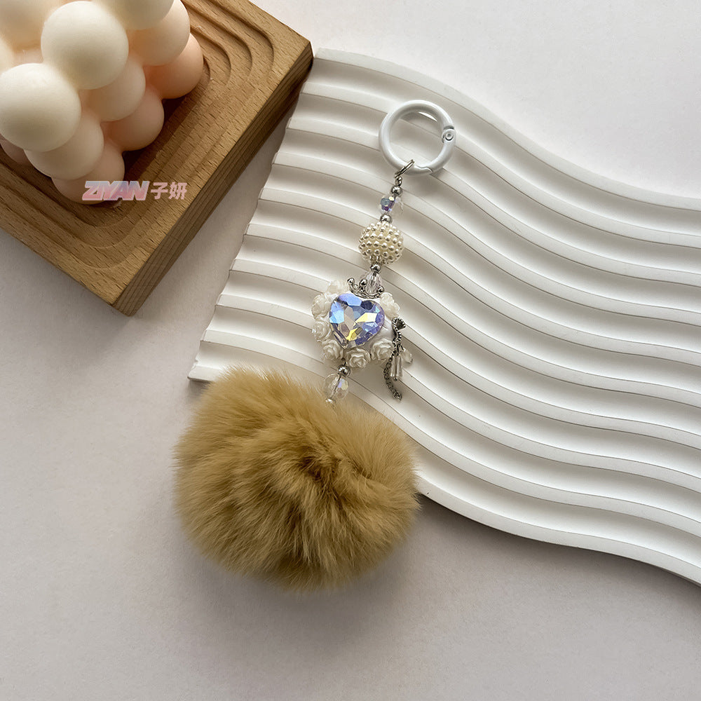 Hair Ball Heart-shaped Rose Diamond Ball Keychain