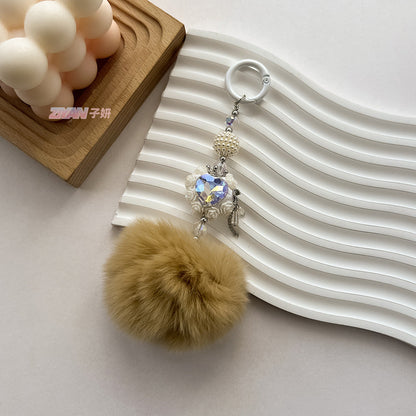 Hair Ball Heart-shaped Rose Diamond Ball Keychain